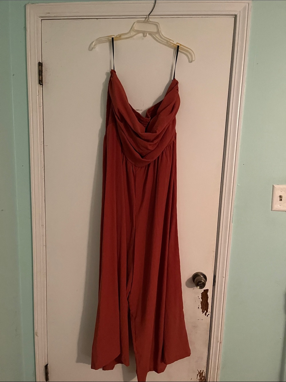 Cider Rust-Red Draped Jumpsuit with Spaghetti Straps